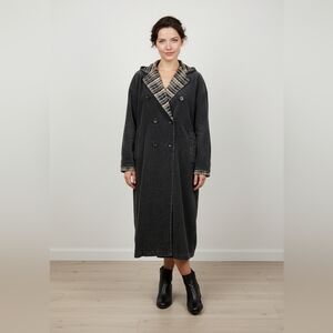 Oli & Hali Black Corduroy Trench Coat with Plaid Lining Women's Size Medium NWT